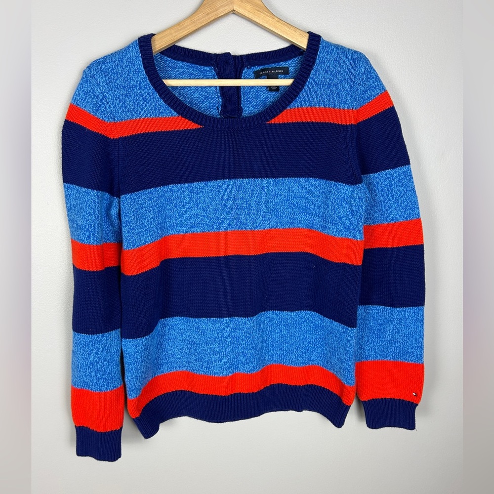 TOMMY HILFIGER Cotton‎ Knit Striped Sweater Women's Large Blue Orange Nautical